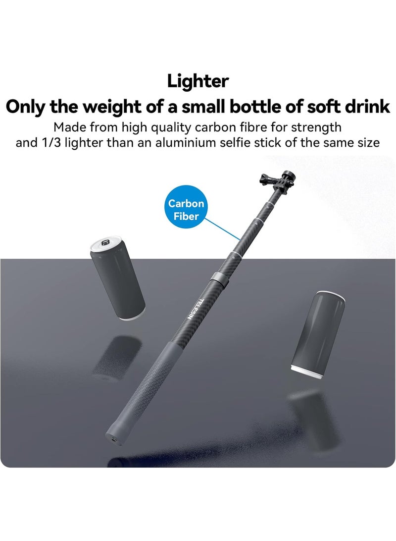 تيليسن عصا سيلفي TELESIN الجيل الثالث 3 متر من ألياف الكربون – عصا تصوير طويلة جداً للمغامرات تحت الماء، مقاومة للماء وقابلة للتمديد 44–300 سم، خفيفة وقوية للكاميرات الرياضية مثل GoPro، Insta360 ONE RS/X3/X2، DJI Osmo Action & Pocket - Image 3